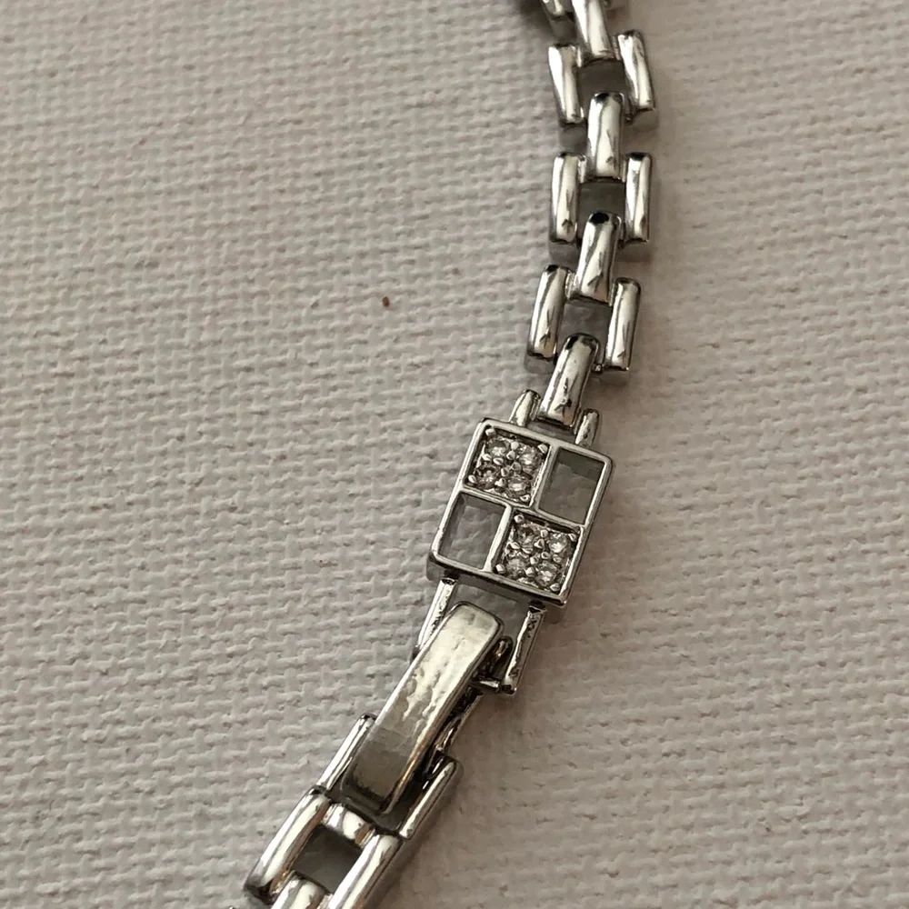 Men's Silver Square-Link Bracelet with Pavé Accents
